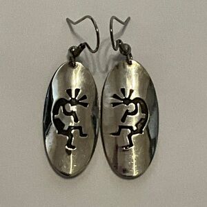 Hopi Sterling Silver Kokopelli Oval Dangle Earrings